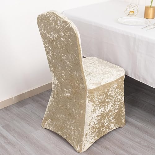 Miniatura 6 de Efavormart - Funda elástica para silla de banquete de terciopelo triturado y elastano beige con bolsillos para los pies, funda para silla de boda,