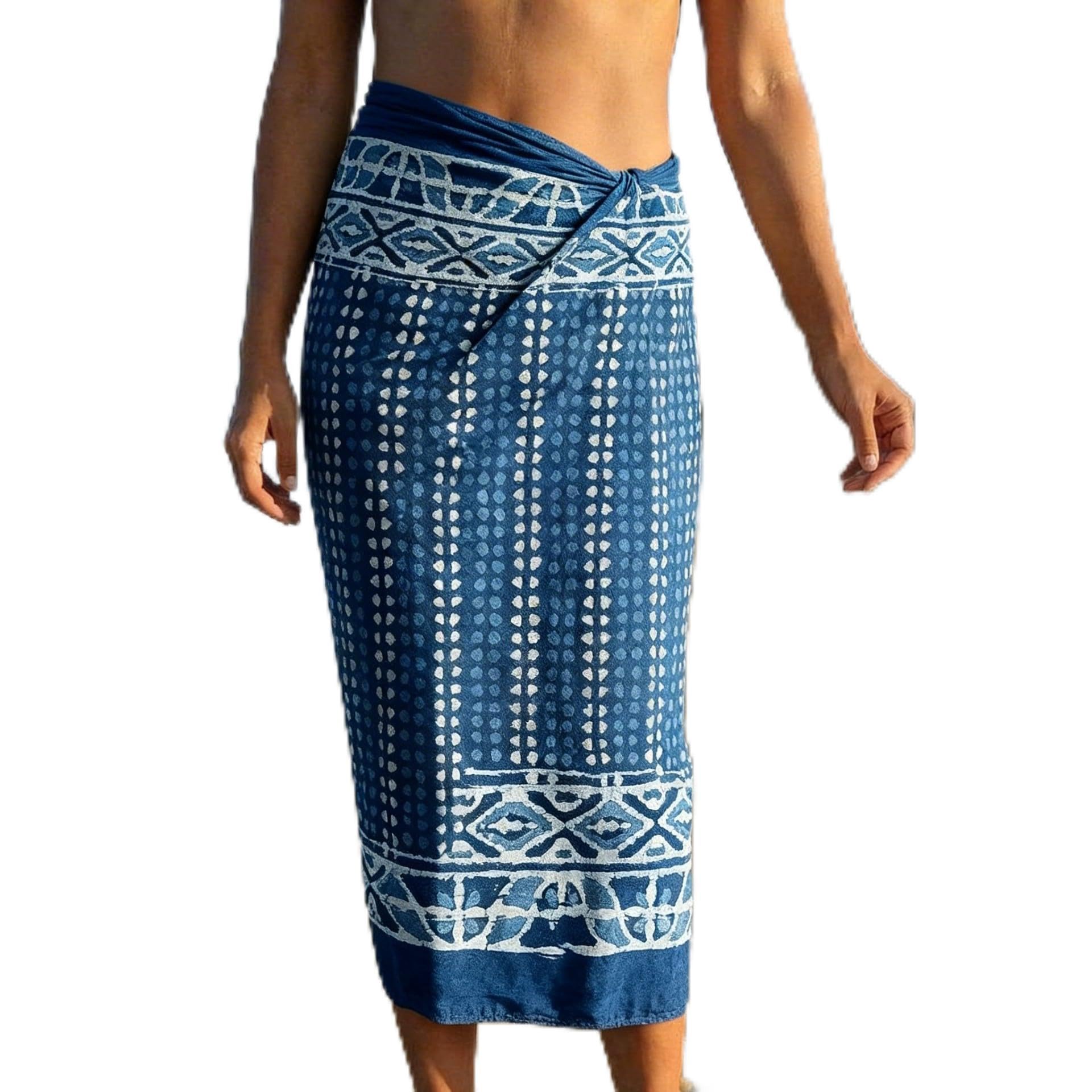 KGM Accessories Multi purpose Extra large Indian cotton hand block printed Sarong Scarf Shawl Beach wrap Pareo (Blue)