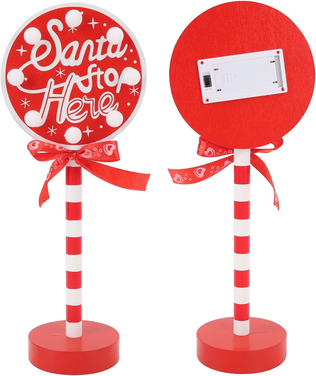 Lighted Santa Stop Here Sign - LED Desk Decoration for Warm Christmas Ambience, for Holiday Parties and Home Decor