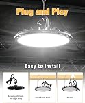 UFO LED Lumière de haute baie 100W 10Pack, Haute baie LED Magasiner les lumières 5000K 11,000Lm avec US Plug, Crochet suspendu, Corde sûre, Éclairage de baie commerciale étanche pour magasin de grange d'usine d'entrepôt - UL Inscrit