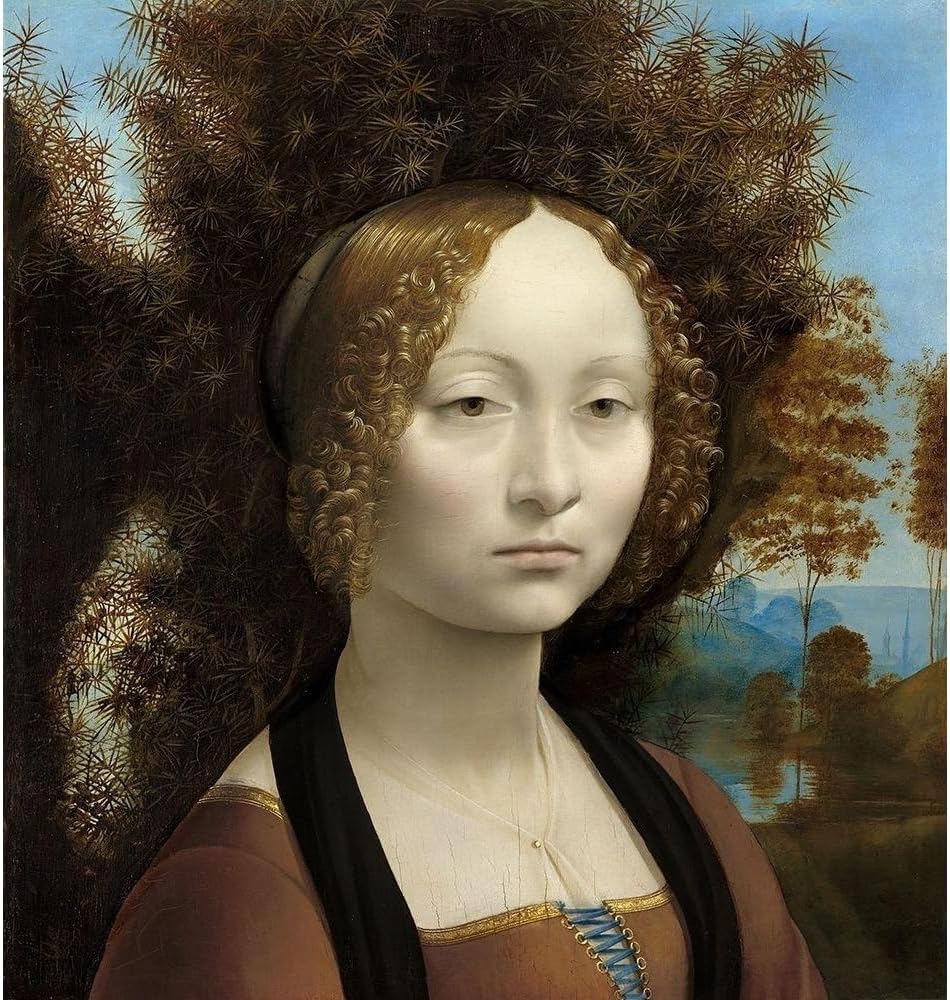 ArtDirect Ginevra de Benci 20x21 Black Ornate Wood Framed Canvas Giclee Art by da Vinci, Leonardo