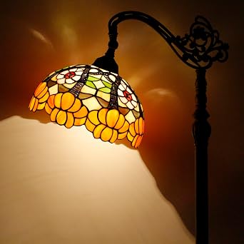 Tiffany Floor Lamp Stained Glass Orange Flower 12X16X66 Inch | Adjustable Arched Gooseneck Corner Standing Reading Light,Decor For Bedroom Living Room