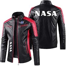 Men's Full Zip Motorcycle Jacket NASA PU Leather Cycling Jersey Bike Coat Stand Collar Leather Clothing Slim Fit Outerwear Patchwork Racing Suit -Red||3XL