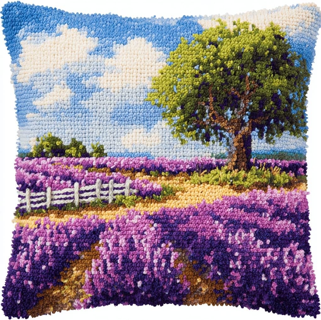 Wallustrioaw Lavender Latch Hook Cushion Kits, Manor,Latch Hook Pillow Case Kits Embroidery Carpet Set,Diy Needlework Sofa Cushion,17X17in