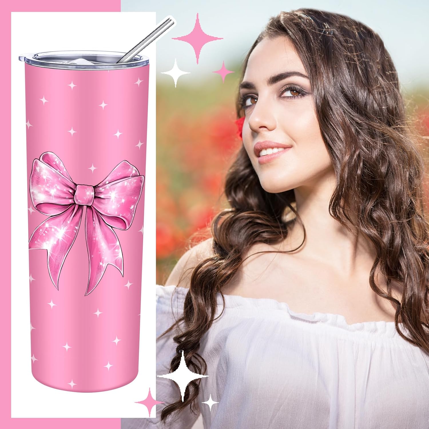 Geiserailie 2 Pack Witch Gifts for Women Pink and Green Stainless Tumblers 20 oz Bow Movie Steel Cups with Lids for Witch Fans Accessory for Friend Birthday Party Favor - Image 4