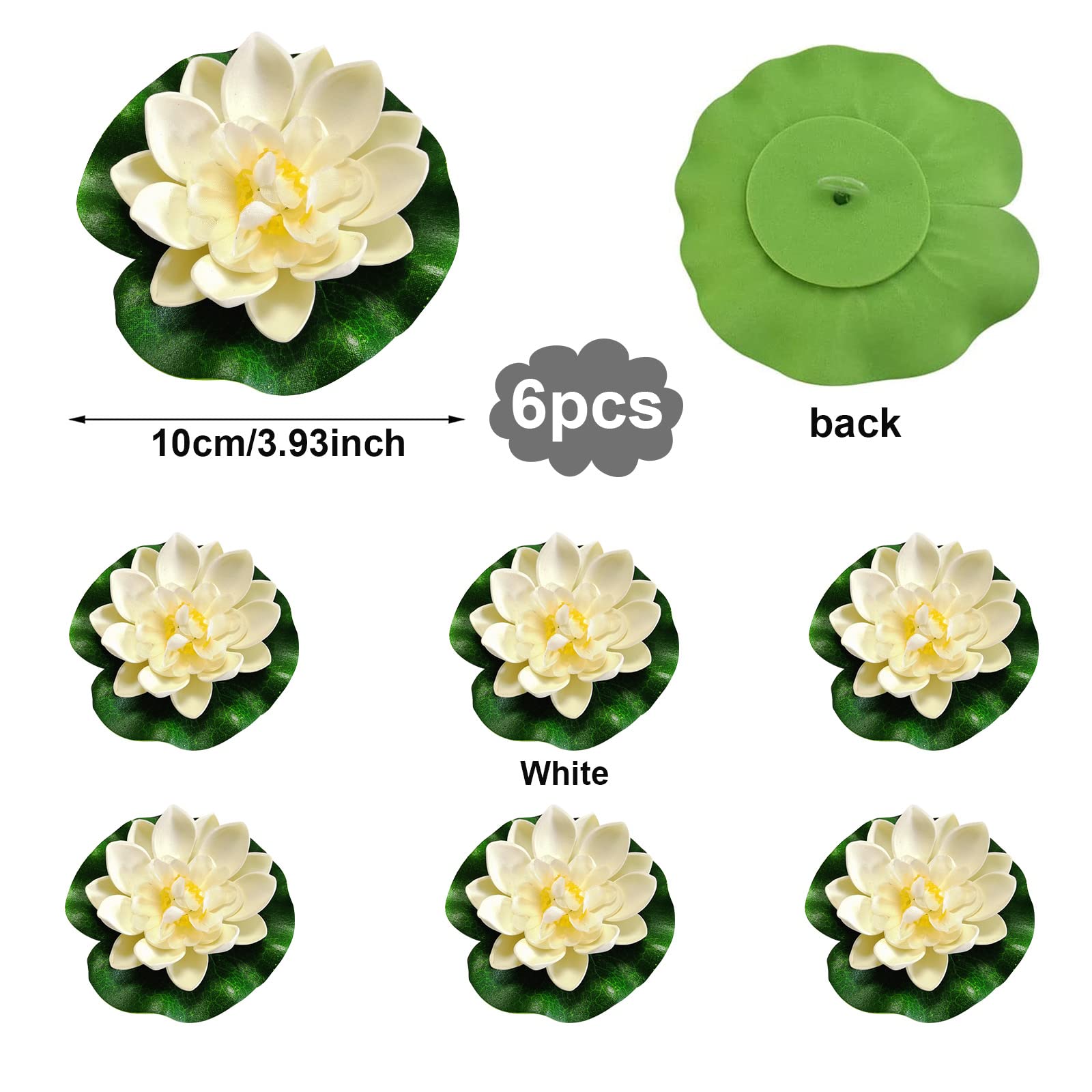Lot de 6 nénuphars artificiels flottants - Plantes de bassin artificielles - Nénuphars artificiels - Décoration d'étang flottante pour aquarium, terrasse, jardin, étang