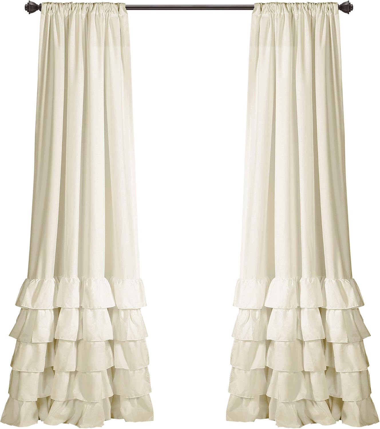 Lush Decor Allison Ruffle Light Filtering Window Curtain Panels Pair 40" W x 84" L Ivory - Coquette Curtains for Bedroom - Drapes - Ruffle Curtains Kids