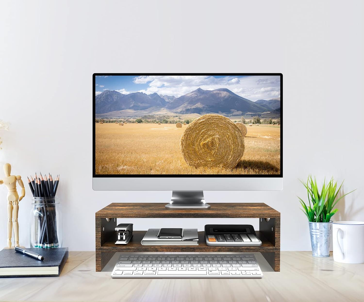Zimilar Monitor Stand Riser, 2 Tiers Laptop Computer Monitor Riser for PC Screen, iMac, Desktop Wooden Screen Monitor Stand Riser with Storage Organizer for Home Office
