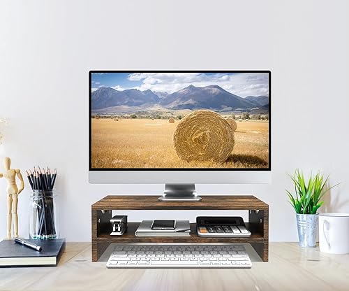 Miniatura 6 de Zimilar Paquete de 2 soportes elevadores para monitor con cajón, soporte de monitor de madera ajustable de 3 alturas con malla única de estrella