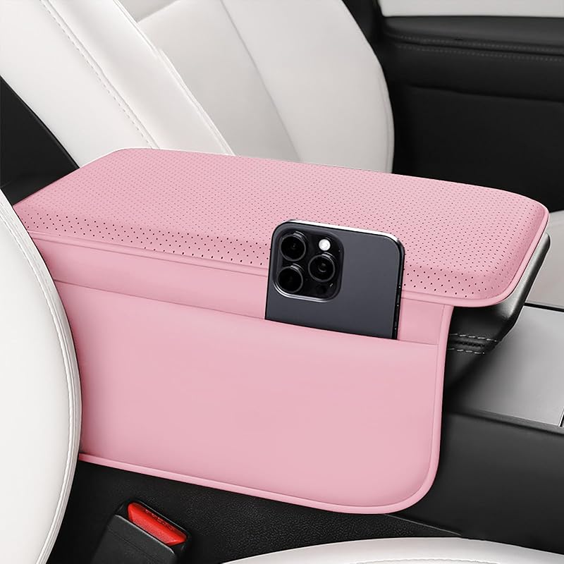 Capa para Apoio de Braço Automotivo XHW em Couro Nappa Rosa para Tesla Model Y – 31,98 x 19,99 cm