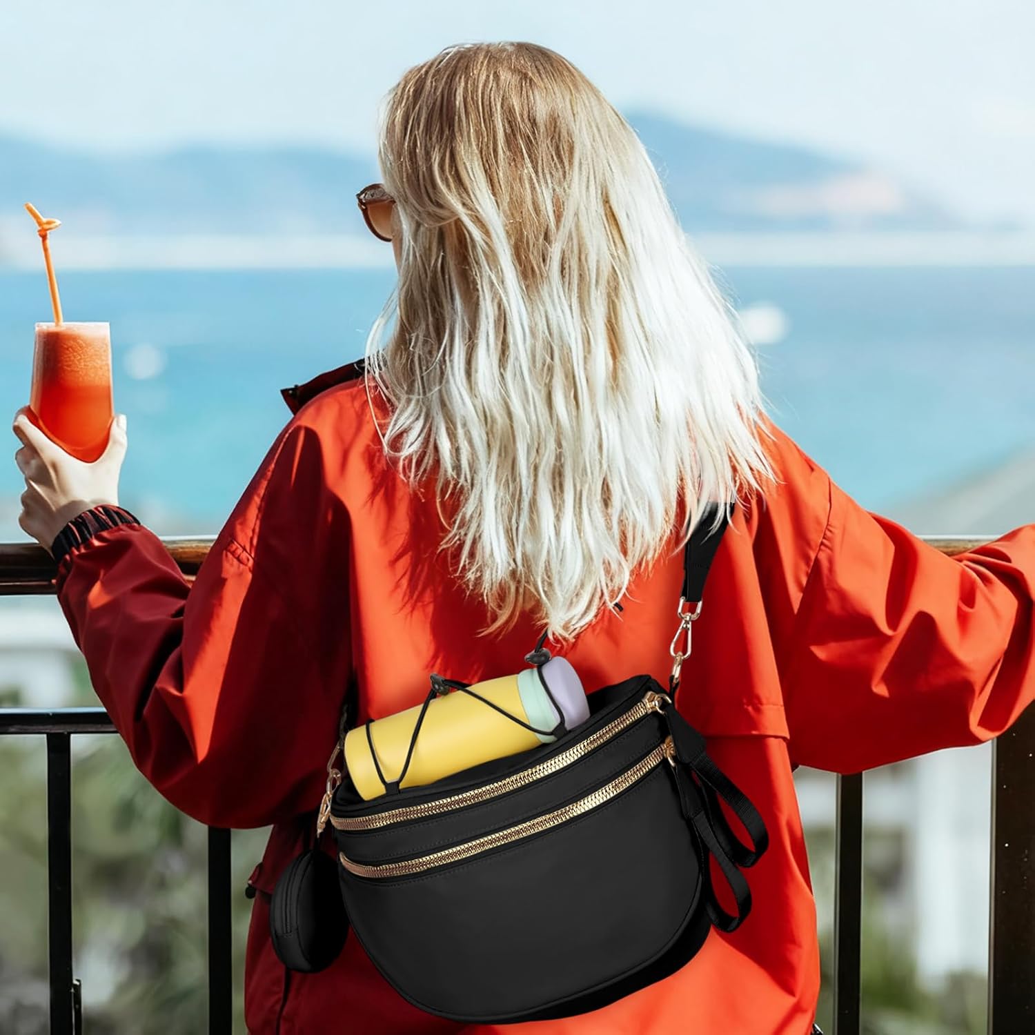 Bum Bags for Women Crossbody, Crossbody Bum Bags for Women with Multi-Compartment & Adjustable Straps-No Bottles Included - Image 2