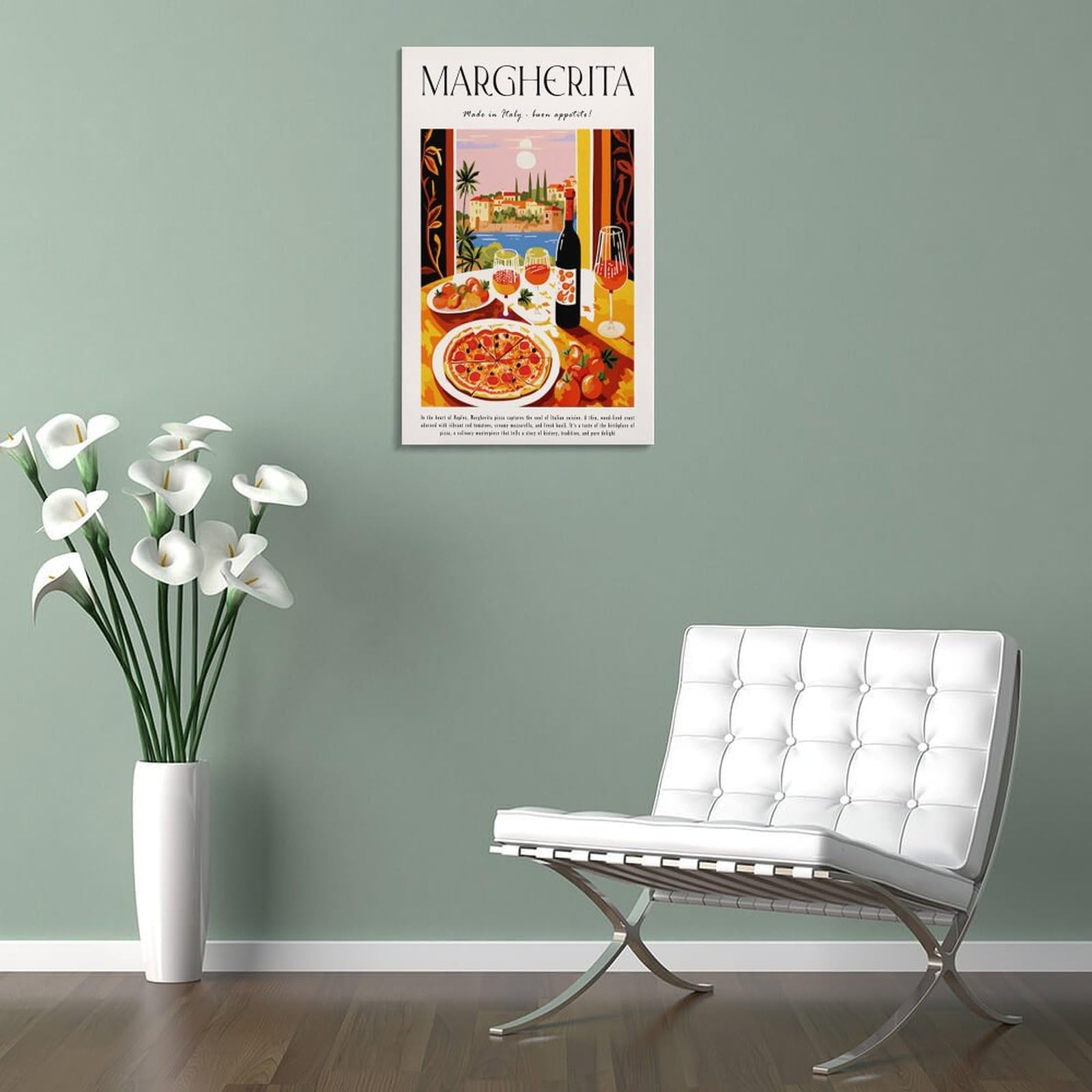 XJRZHLDU Margherita Pizza-Poster, Retro-Restaurant-Poster, italienische Küche, Esszimmer, Poster, 1 Leinwand-Poster, Schlafzimmerdekoration, Landschaft, Büro, Raumdekoration, Geschenk, 50 x 75 cm
