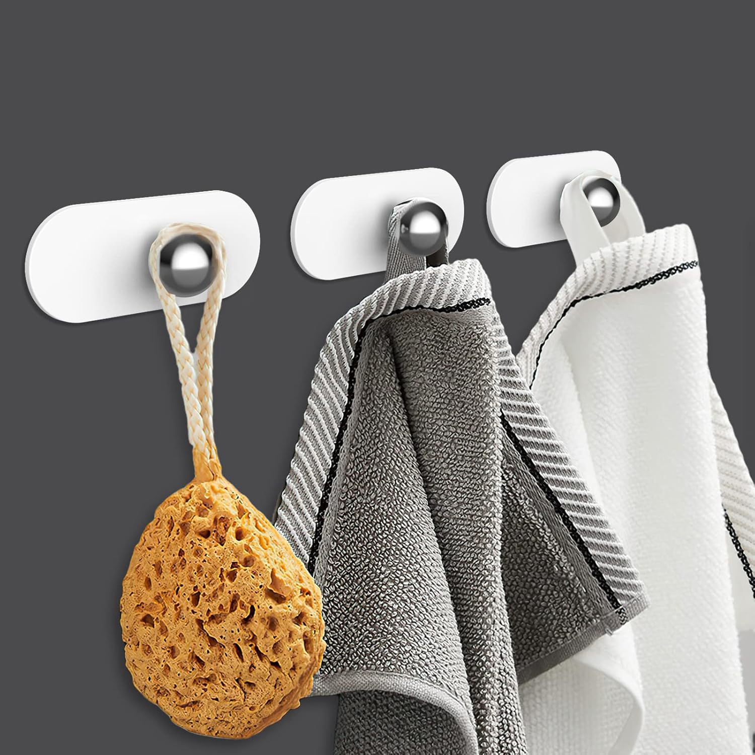 Koopala Wall Lamp's 3M Adhesive Sticky Hooks, Paste Wall Hooks of 2pcs, Heavy Duty Holders for Wall Sconce, Hanging Clothes, Keys, Bathroom, Shower, Outdoor, Kitchen, Home, Glass Door - White