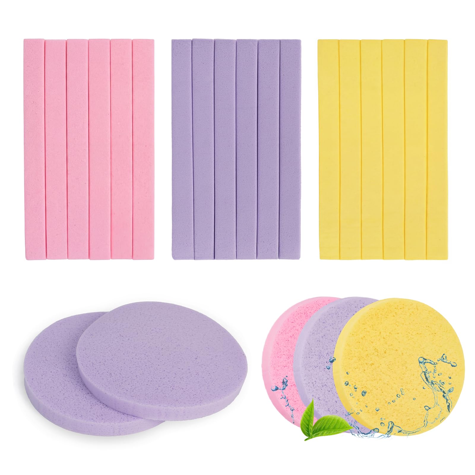 Photo 1 of 120 Pack Compressed Facial Sponges for Estheticians – Soft Round Disposable Face Cleansing Pads for Deep Pore Cleaning, Makeup Removal & Exfoliation – Portable Travel Spa Sponges (Pink Yellow Purple)