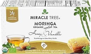 Miracle Tree - Organic Moringa Superfood Tea, 25 Individually Sealed Tea Bags, Honey & Vanilla (Keto, Detox, Energy/Immunity Booster, Vegan, Gluten-Free, Organic, Non-GMO, Caffeine-Free)