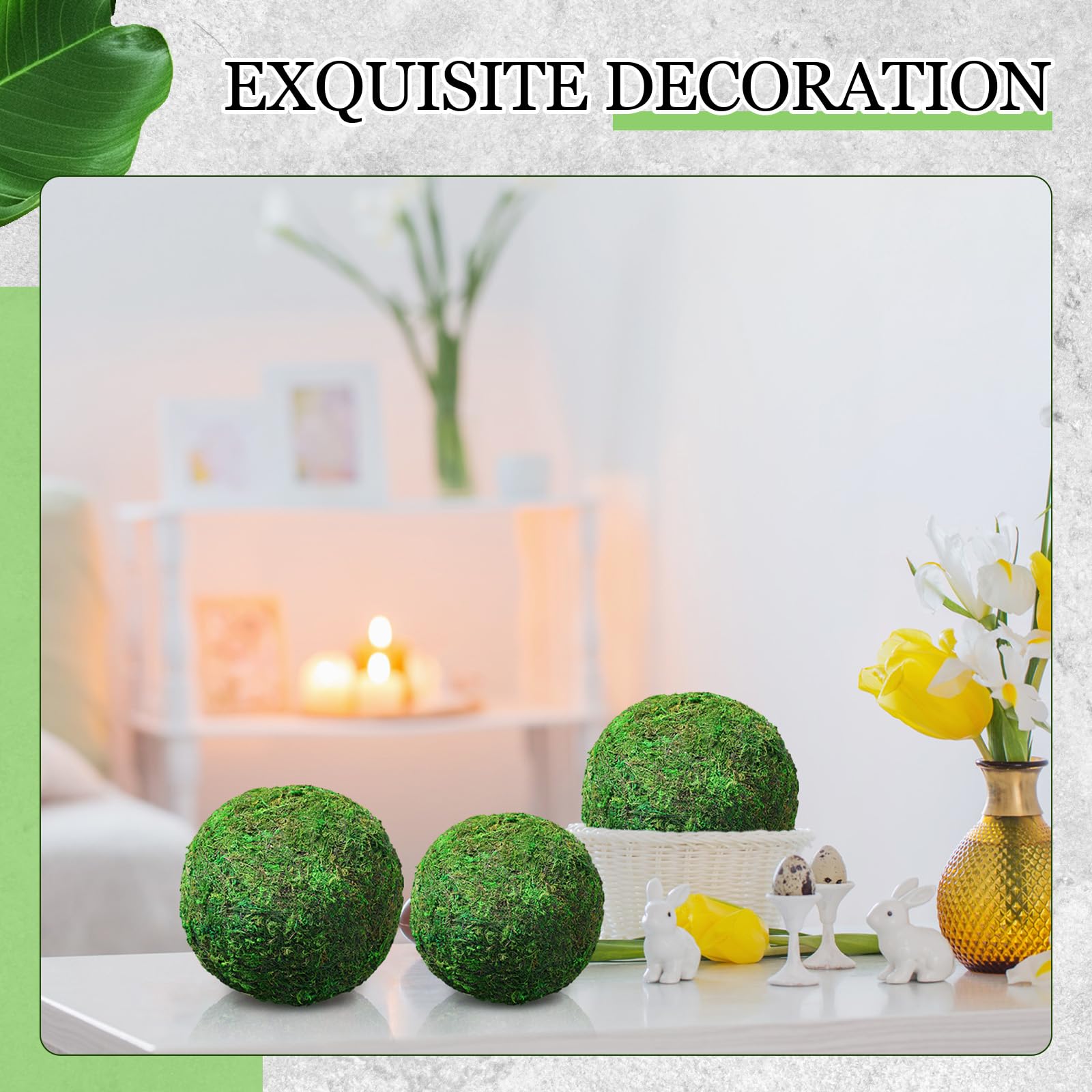 4 palline di muschio verde artificiali, ideali per primavera, casa, matrimonio, giardino, fattoria, autunno, centrotavola, decorazione per interni ed esterni (20 cm, 15 cm)