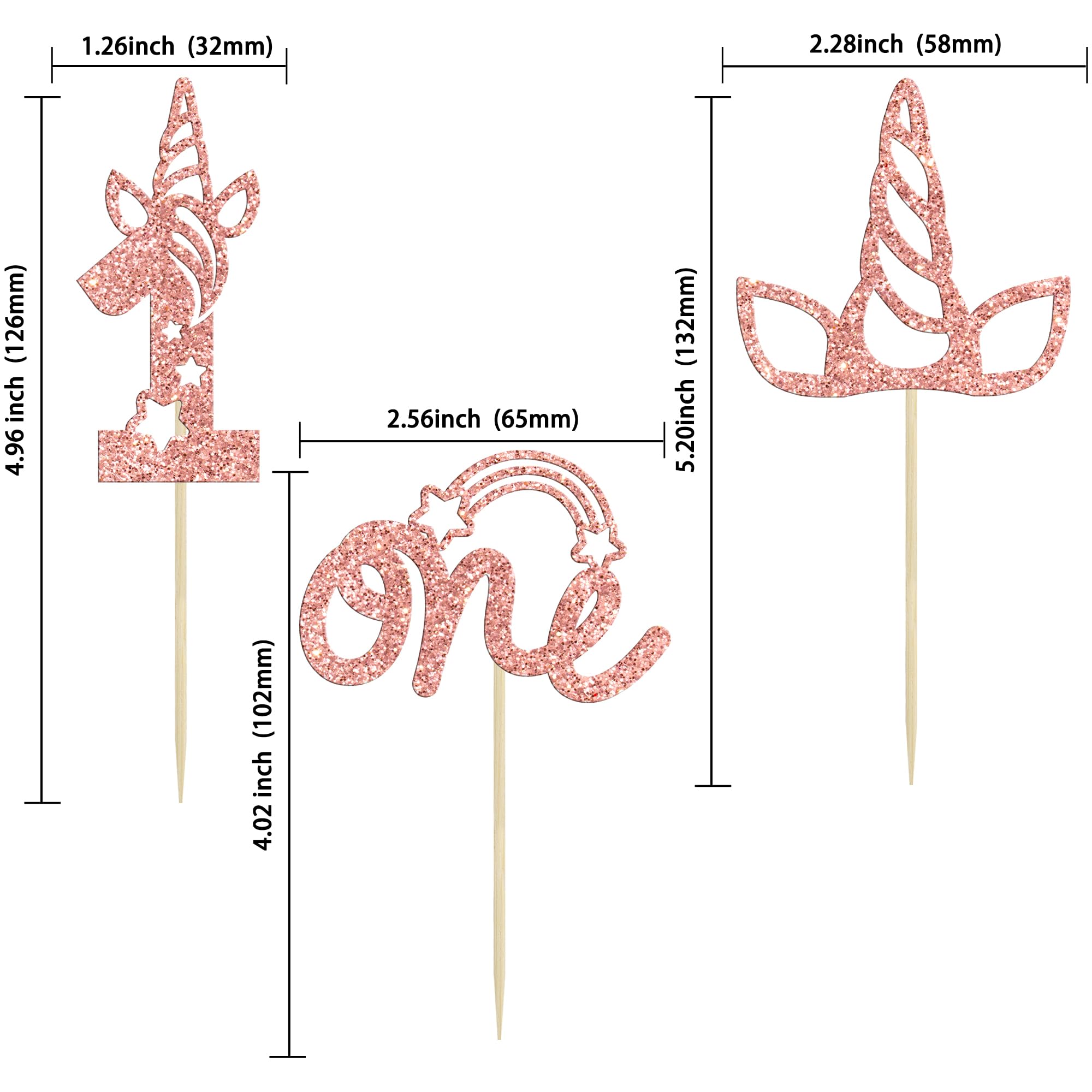 Gyufise 24pcs One Cupcake Toppers Glitter Unicn 1st Birthday Cupcake Picks Rainbow Cake Decorations for Baby Shower Boys Girls 1st Birthday Party Cake Decorations Supplies Rose Gold