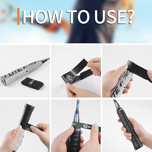 Miniatura 6 de Tennis Racket Grip Tape, Precut Anti Slip Tennis Grip Tape, Super Absorbent Dry Feel Tennis Grips Overgrip for Tennis, Pickleball Negro