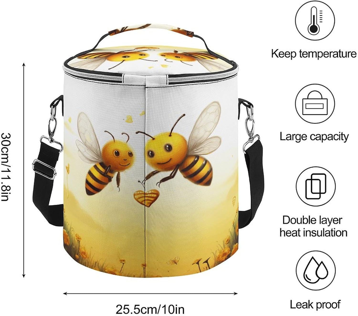 Premium Cooler Bag, Bee Love Honey Print Camping Cooler Bag Camping Gear Adjustable Shoulder Strap Cooler Camping Ice Chest, style