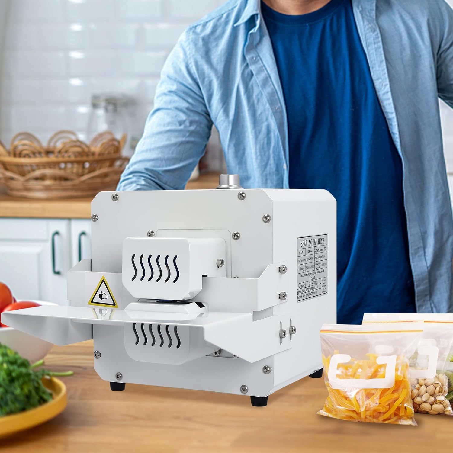 Commercial Plastic Bag Sealer, Automatic Food Plastic Bag Heat Sealing Machine, 80W 110V - 16.4Ft/Min. Max, for Cookies, Small Shops, Home Kitchen, White