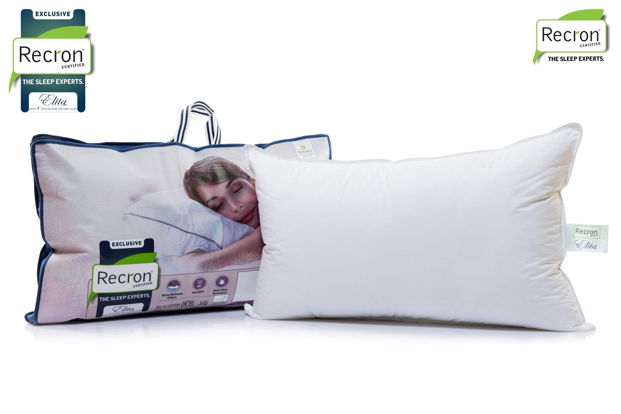 Recron Certified Elita Microfibre Pillow (White, 43 cm x 69 cm)