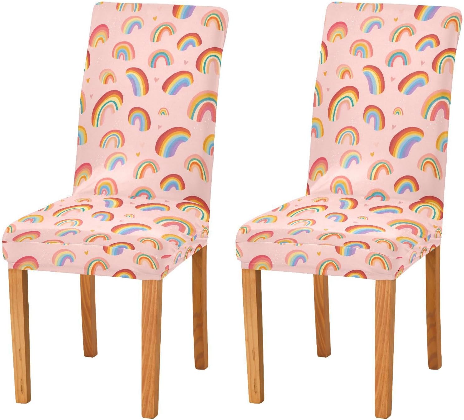 ALAZA Chair Covers for Dining Room, Cuterainbow Heart on Pink Stretch Chair Cover Sets Chair Protector Removable Washable for Ktichen Restaurant Hotel