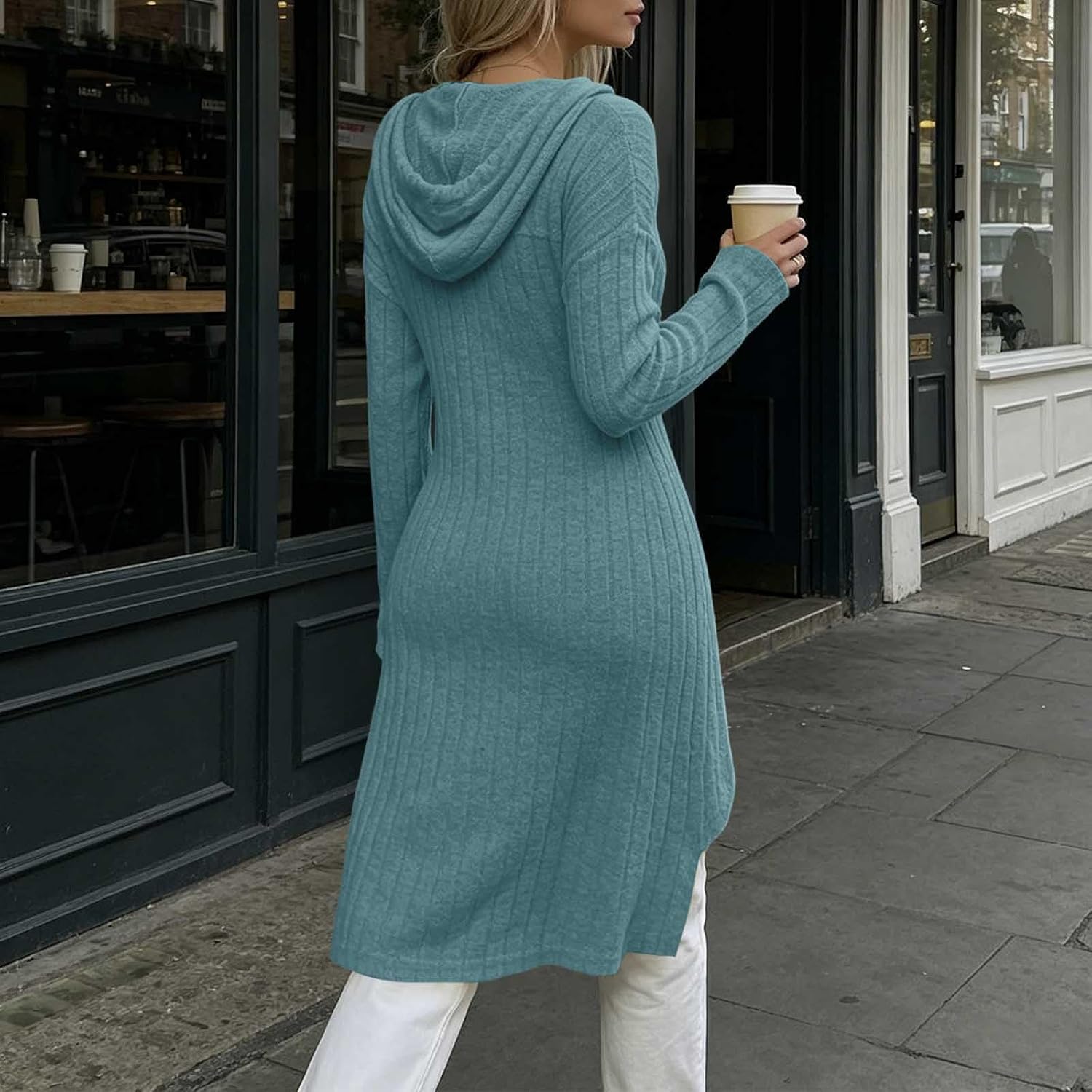 Womens Ribbed Knit Hoodie Sweaters Long Sleeve Pullover Shirts Lightweight Cozy Asymmetrical Hem Pockets Fall Tops