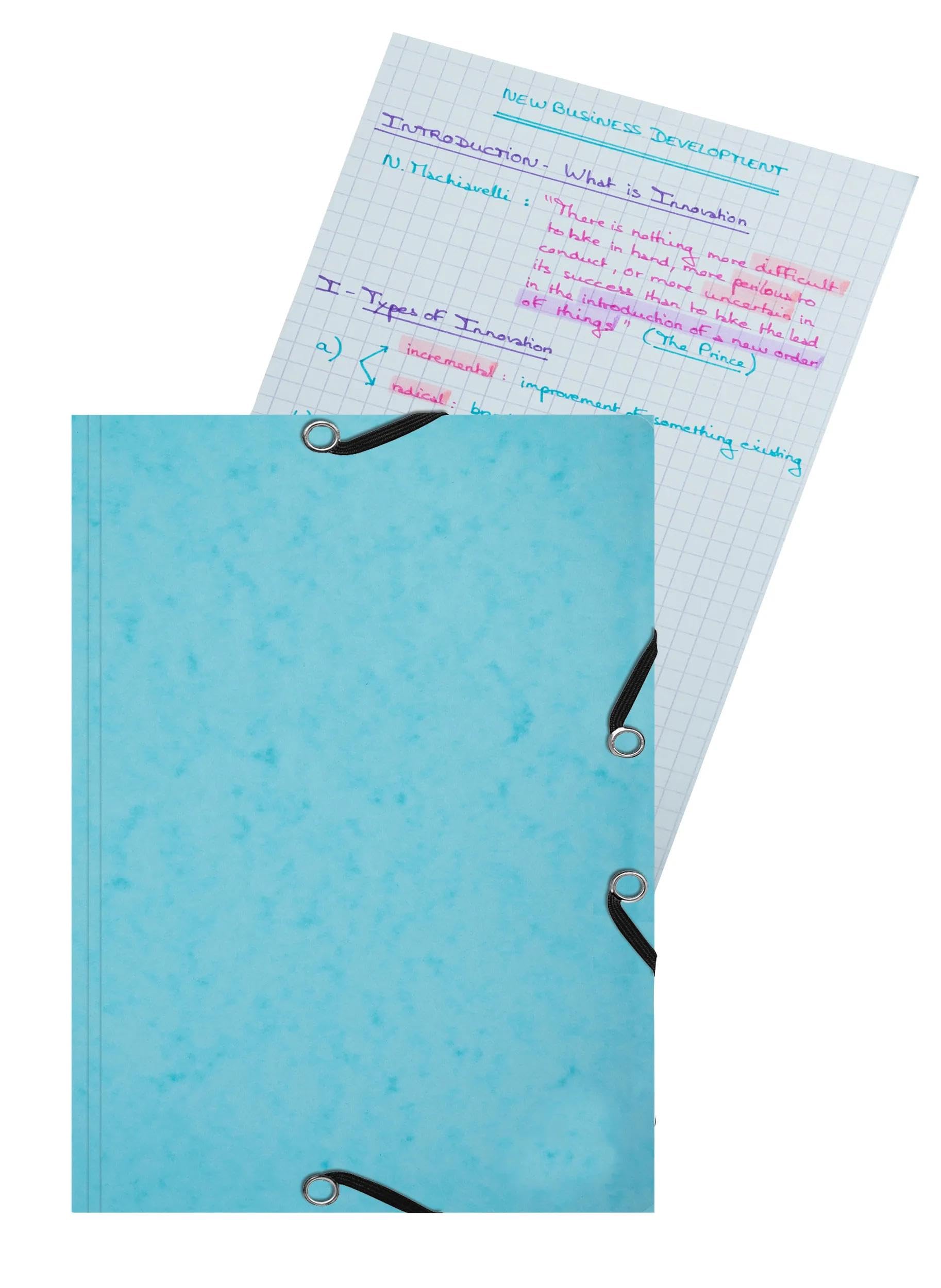 Exacompta - Réf. 55566E - Carton de 10 chemises à rabat avec élastique 14,8 x 21 cm - 25 fiches bristol A5 205g - Coloris aléatoire - la chemise est toujours de la couleur des fiches