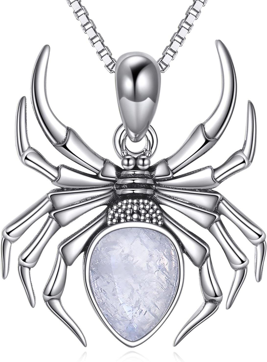 Genuine Moonstone spider Pendant Necklace, Sterling Silver Healing Real Gemstone Jewelry for Women
