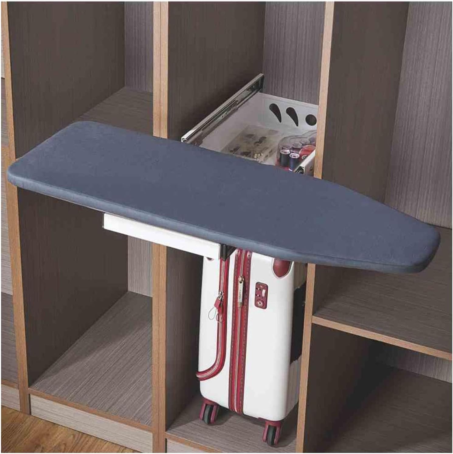 180° Swivel Pull Out Ironing Board,Retractable Foldable,with Heat Resistant Cover and Ball-Bearing Slide,for Apartment Small Room(Color1)