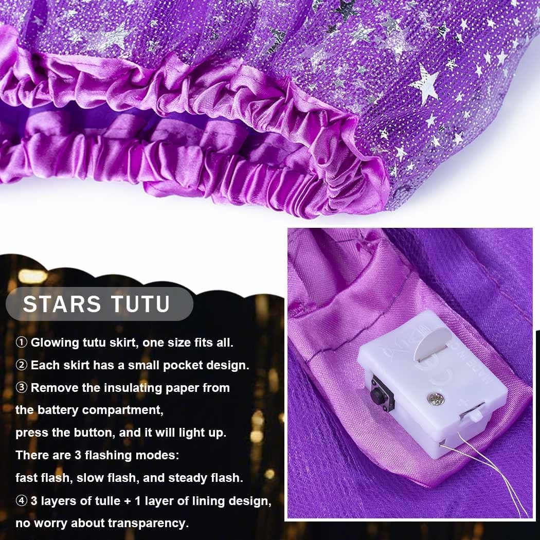 Florry Light Up Tutus Glow Tutu Skirt Neon LED Tulle Tutu Stars Halloween Party Carnival Costume for Women Adults