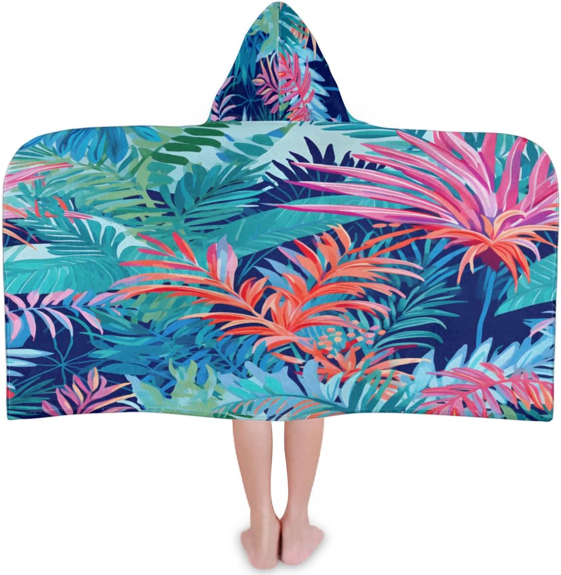 Pardick Kids Bath Towel Poppy Leaf Tropical Beach Towel with Hood Pool Cover Up for Girls Boys Soft Absorbent Hooded Bath Towel Toddler Towels for Beach, Pool