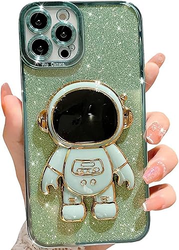 Miniatura 10 de Yepda Funda diseñada para iPhone 12 Pro Max con purpurina de lujo cubierta de astronauta oculto bonito soporte 3D brillante delgada a prueba de