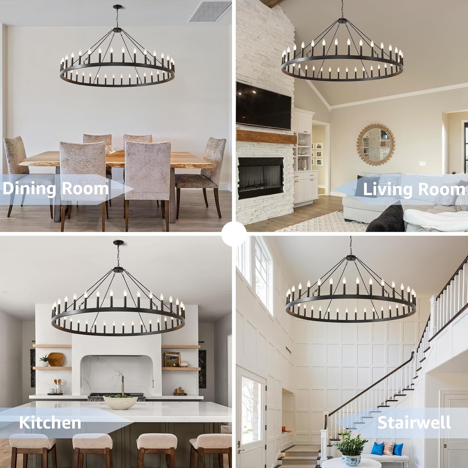 Modern Wagon Wheel Light Fixture 36-Light, 60-Inch Extra Large Farmhouse Chandelier for Entryway, Round Outdoor Chandeliers for Living Room Dining Room Foyer
