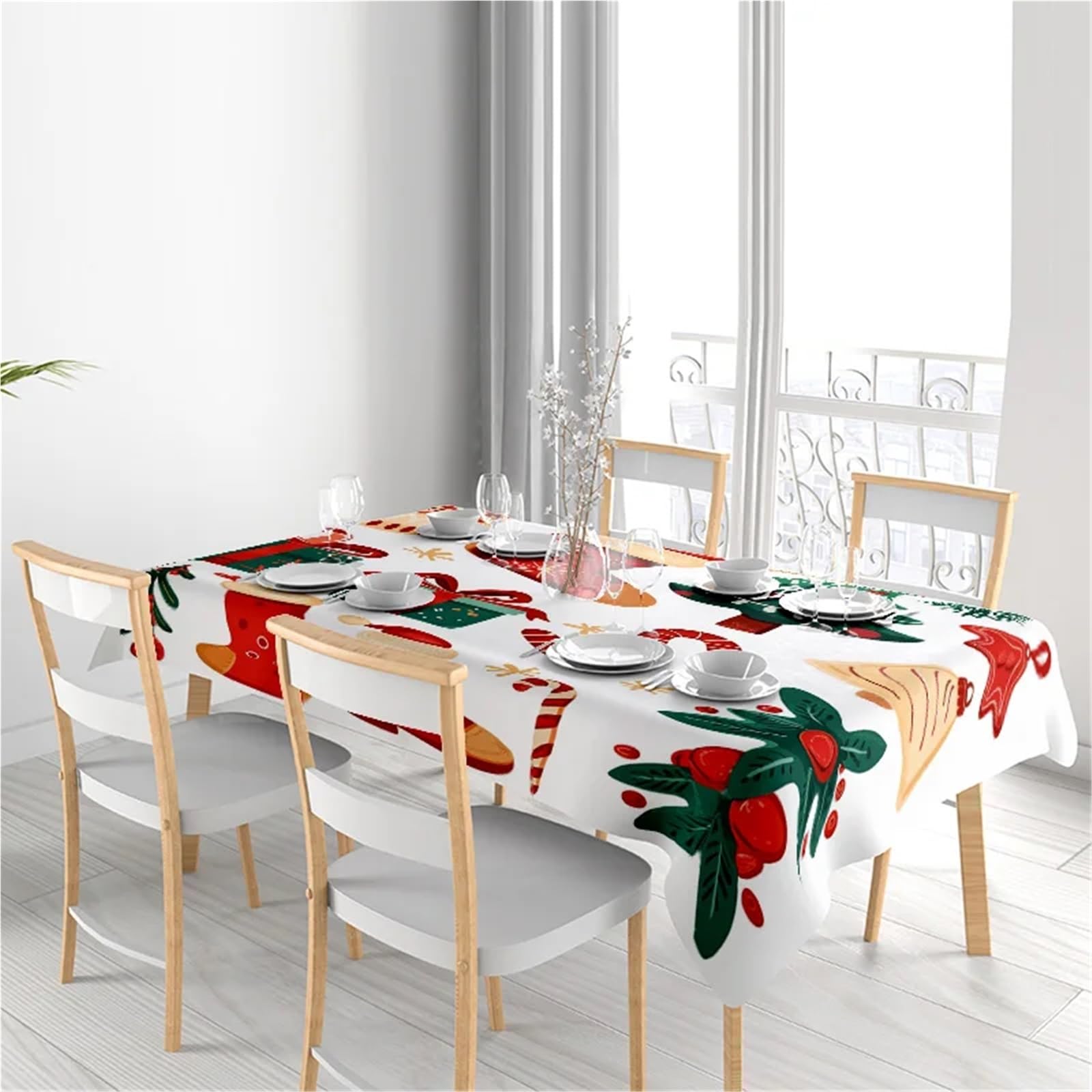 tovaglia natalizia Whimsical Tablecloth With Holiday Foods And Decor Festive Celebrations(140X160CM)