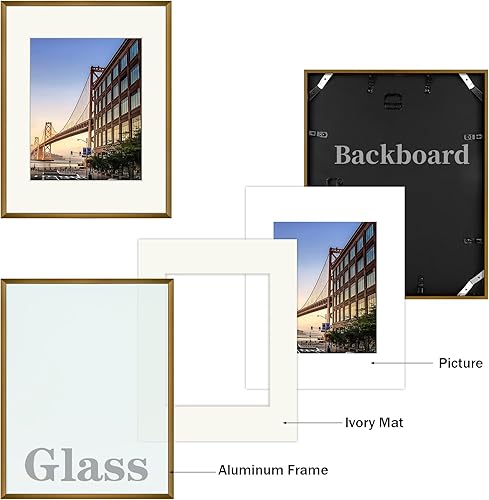 Miniatura 4 de Frametory - Marco de aluminio de 11 x 14 para fotos de 8 x 10 (en pulgadas), con paspartú marfil, de pared, con gancho de sierra, pestañas