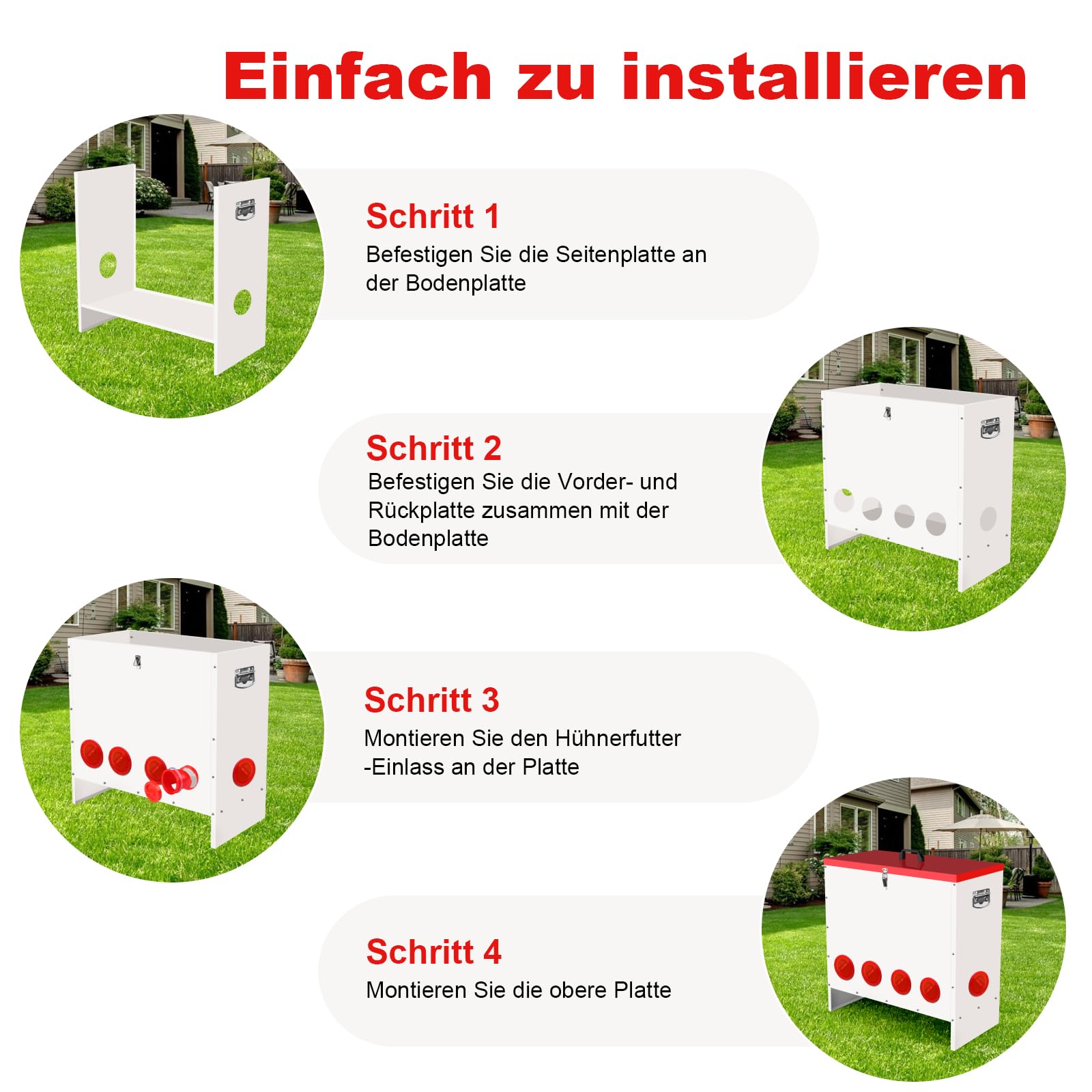 Futterautomat für Hühner 45.2 kg, Großvolumiger Hühnerfutter Automat mit 10 Futterstellen, Reduziert Futterverlust, für Hühner, Enten und Gänse