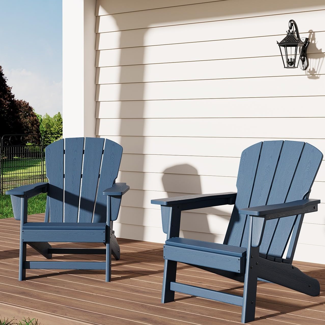 GarveeLife Modern HDPE Plastic Adirondack Chair Set of 2 - Oversize 380 LB Poly Lumber Weather Resistant Firepit Chair - Outdoor Patio Chairs with Wooden Textured for Deck, Pool, Porch - Navy Blue