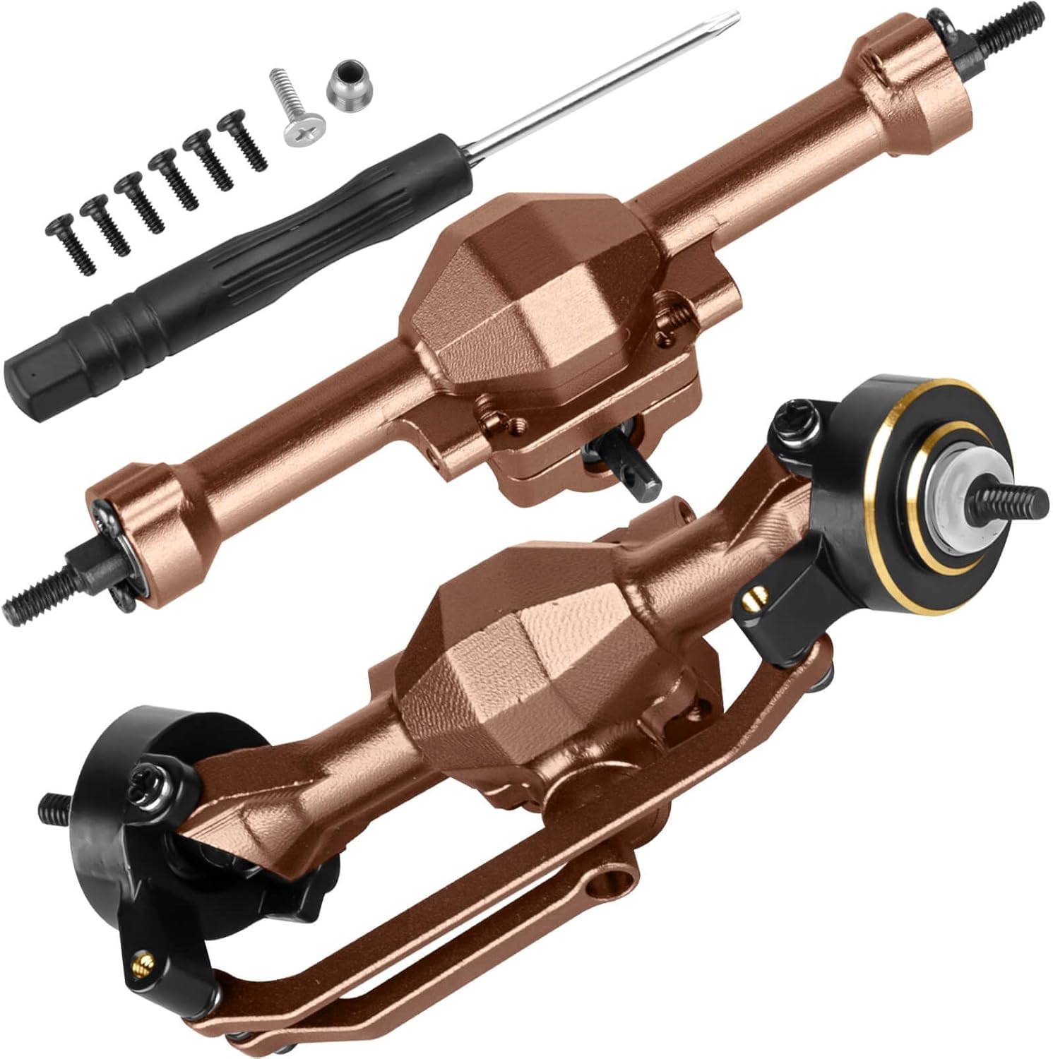 RC Front Rear Axles Upgrades Part for 1/30 SCX30 Chev rolet K10/Jeep Wrangler JLU 4X4/F0rd Bronco 4X4 RC Crawler Car,AXI-2260T1/AXI-2261T2/AXI-2048T1,w/Steering Knuckles Weight & Links,Black