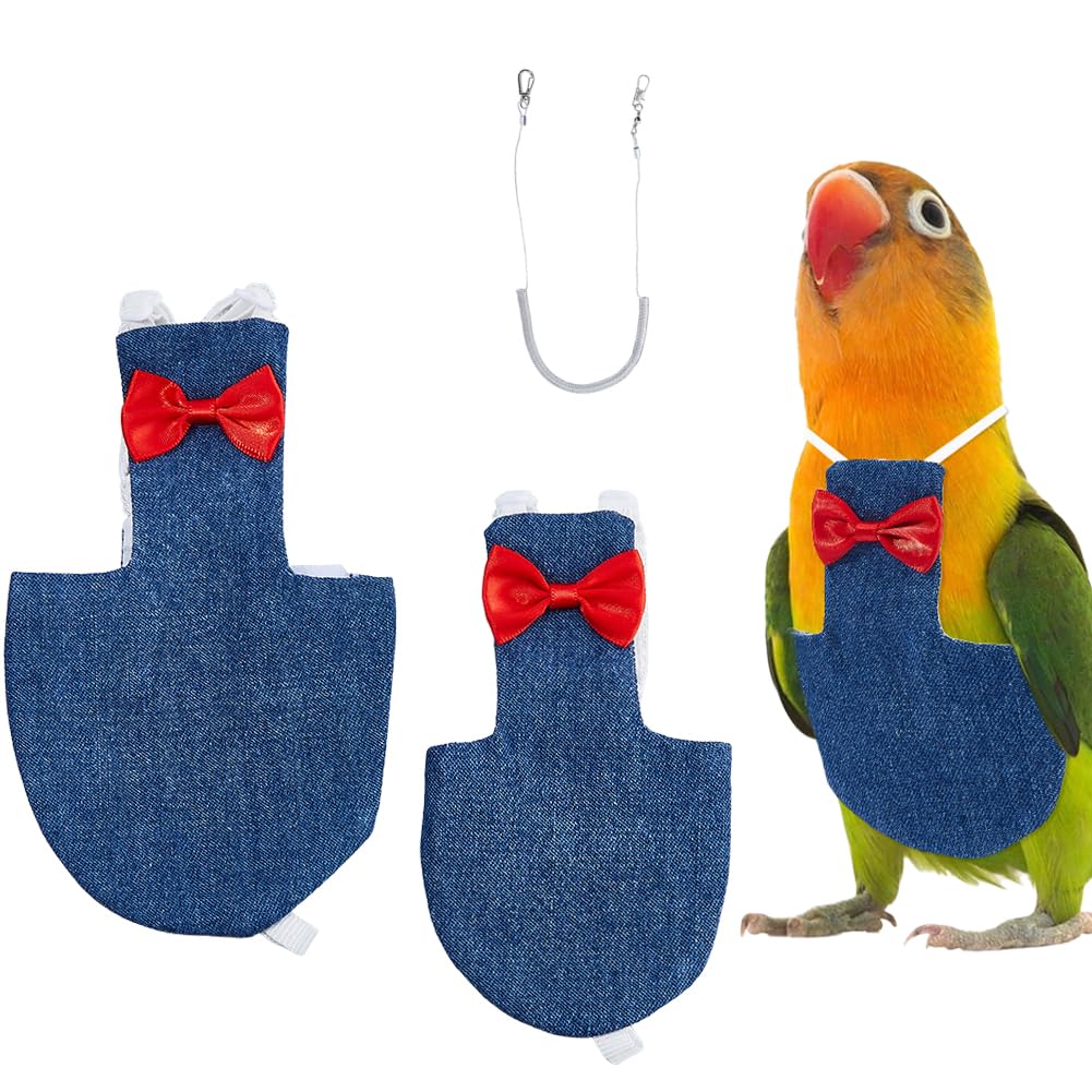SUPERFINDINGS 2Pcs 2 Sizes Bird Diaper Harness Cockatiel Tuxedo Flight Suite Reusable Parrot Nappy Clothes Costume with Steel Wire Spring Rop for Parrots Pigeons Pet Supplies