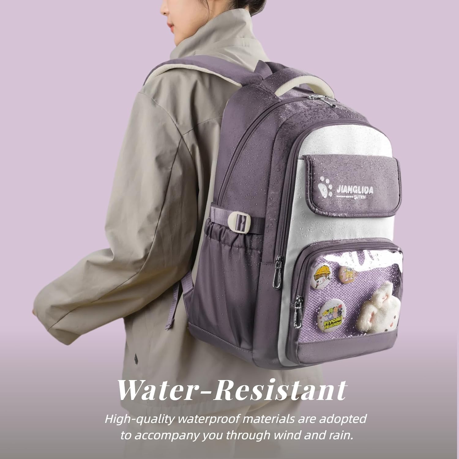 Leaper Cute Backpack for School : 18.5 inch Multi-pocket for Travel Daily - Nylon Water Resistant Anti Theft for Elementary Highschool Student - Gifts for Girls and Women（Purple）