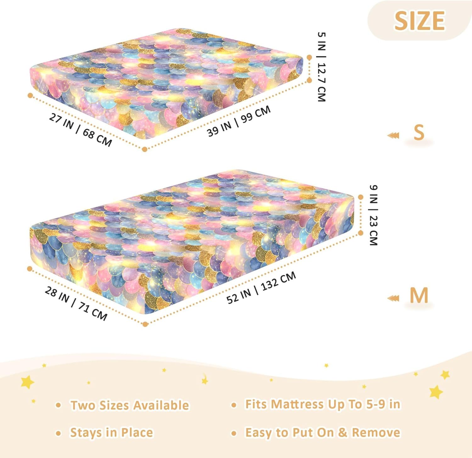 Rainbow Galaxy Mermaid Scales Crib Sheets Soft Breathable Fitted Cotton Baby Crib Sheets Mattress Cover for Girl Boy, 52" x 28" x 9"
