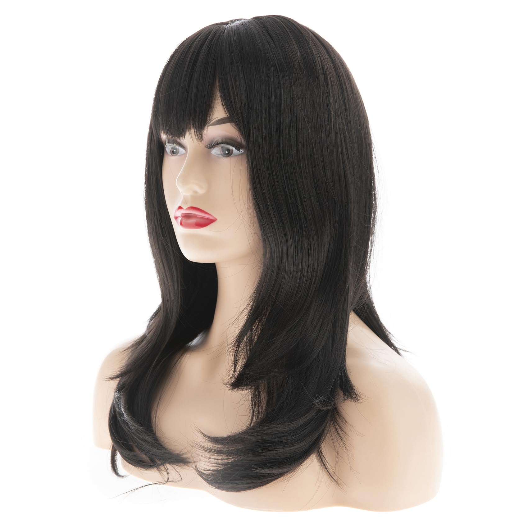Baruisi Long Straight Black Wig with Bangs Synthetic Natural Black Soft Hair Wigs for Women Daily Party Use,20inches - Image 4