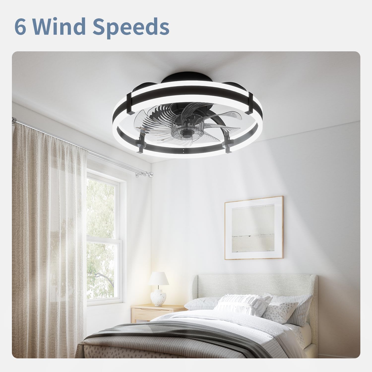20" Ceiling Fan with Lights, App/Remote Control, Quiet, Dimmable | Indoor Flush Mount Ceiling Fan · Ultra-Quiet <35dB · Dimmable 3CCT LED · Reversible DC Motor · 6 Speeds · Easy to assemble