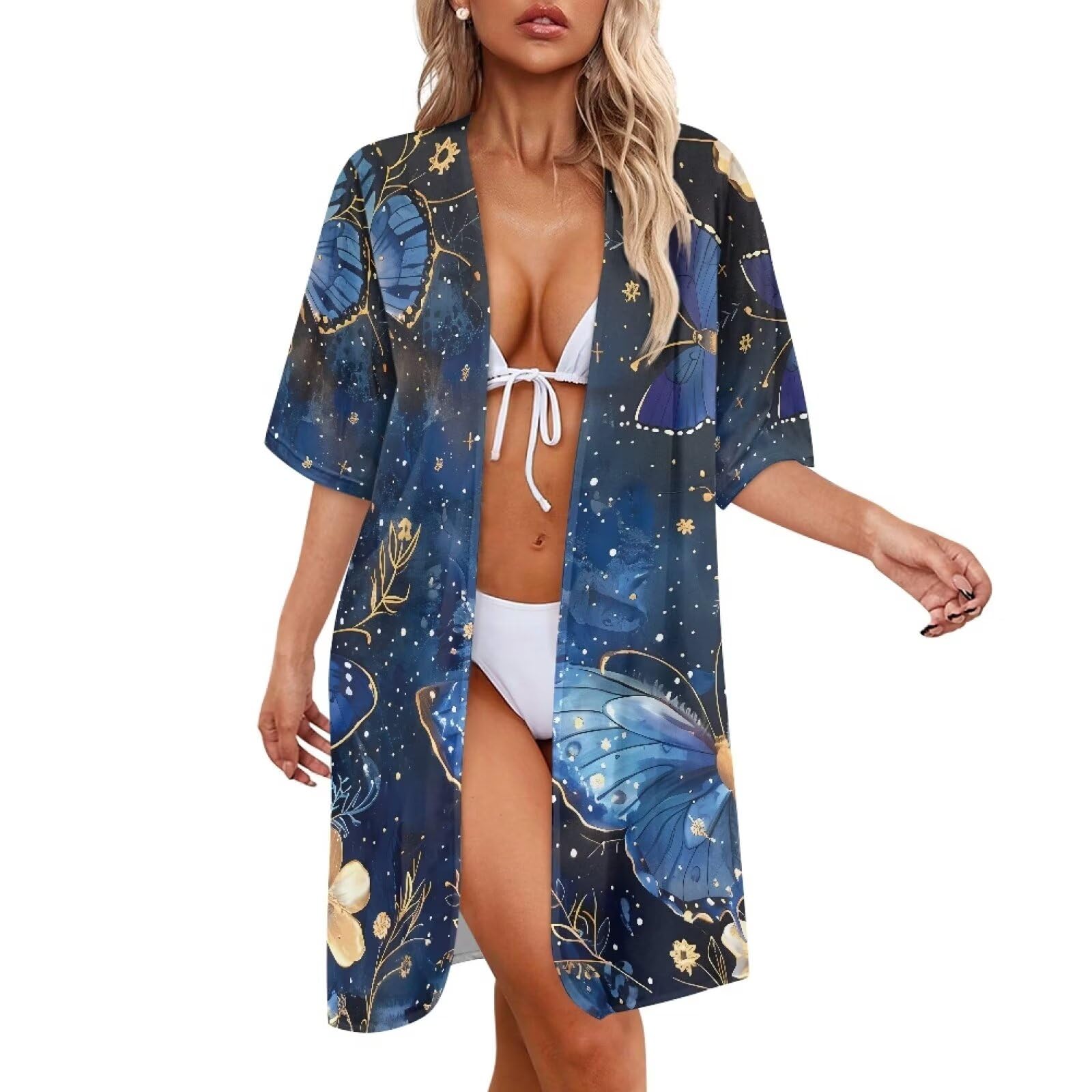 Xoenoiee Salida de baño de manga corta para mujer, parte delantera abierta, kimono, cárdigan abierto, salida de baño
