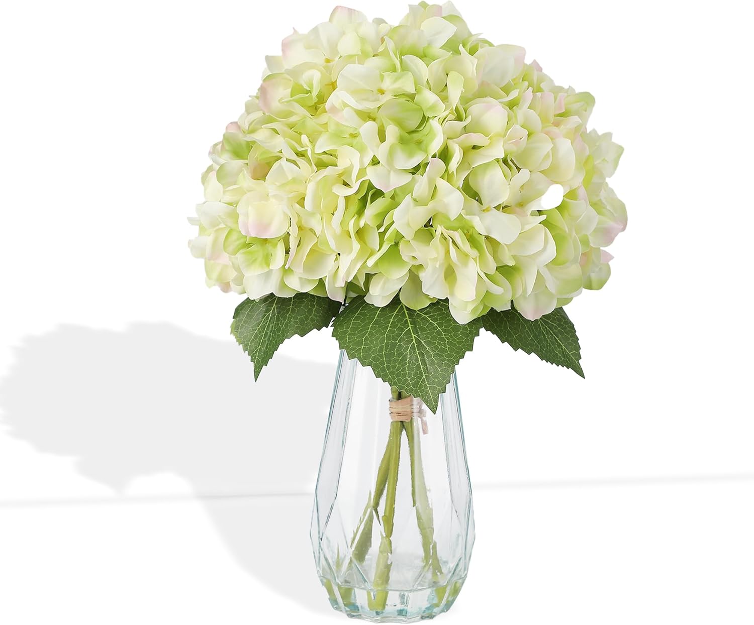 5-Piece Artificial Hydrangea Arrangement in Glass Vase - Fade-Resistant Silk Flowers with Faux Water for Table Centerpieces