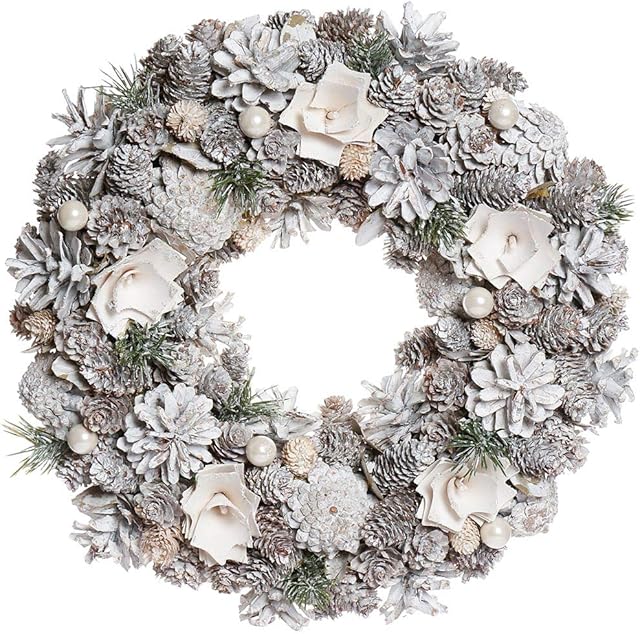 Winter Wreath Large 13" Front Door Wall Hanging Winter Garland Ornament (White)
