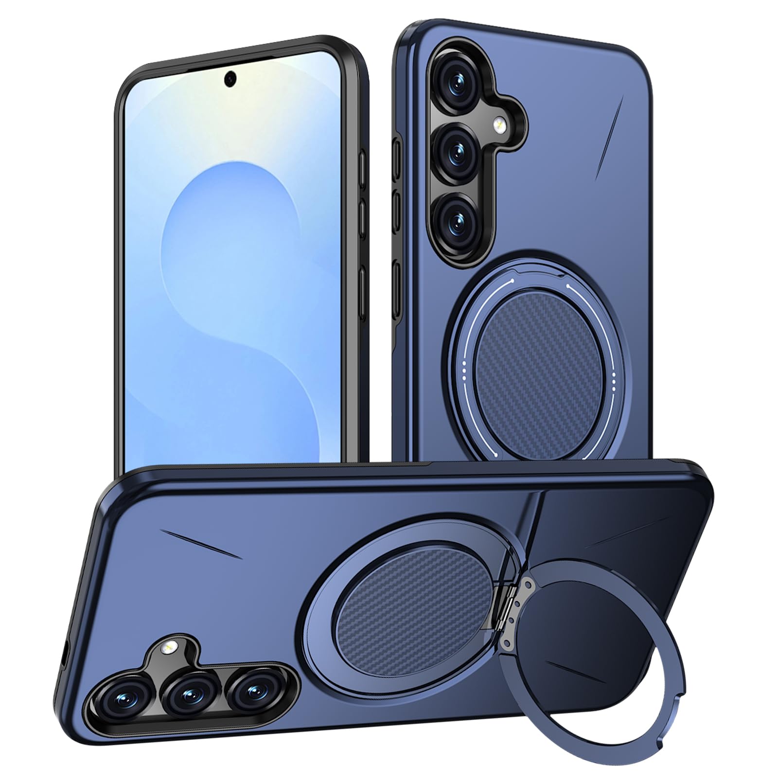 Vanki für Samsung Galaxy S25 5G Hülle Kompatibel mit Mag-Safe Samsung S24 handyhülle Magnetisch mit 360 Grad Ring Ständer S25/S24 Schutzhülle aus flexiblem TPU und robustem PC Doppelschutz (Blau)