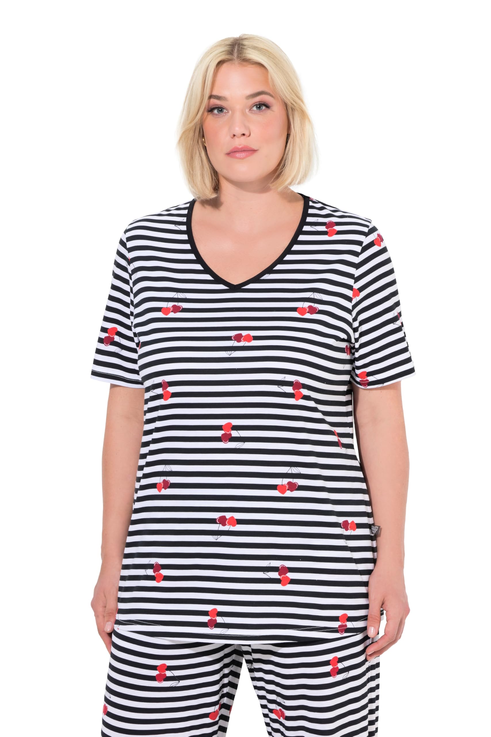 Ulla Popken Women's Snow White Wear Plus Size Curvy Mix-And-Match Short Sleeve V-Neck Pajama Shirt 46+ 837169200-46+