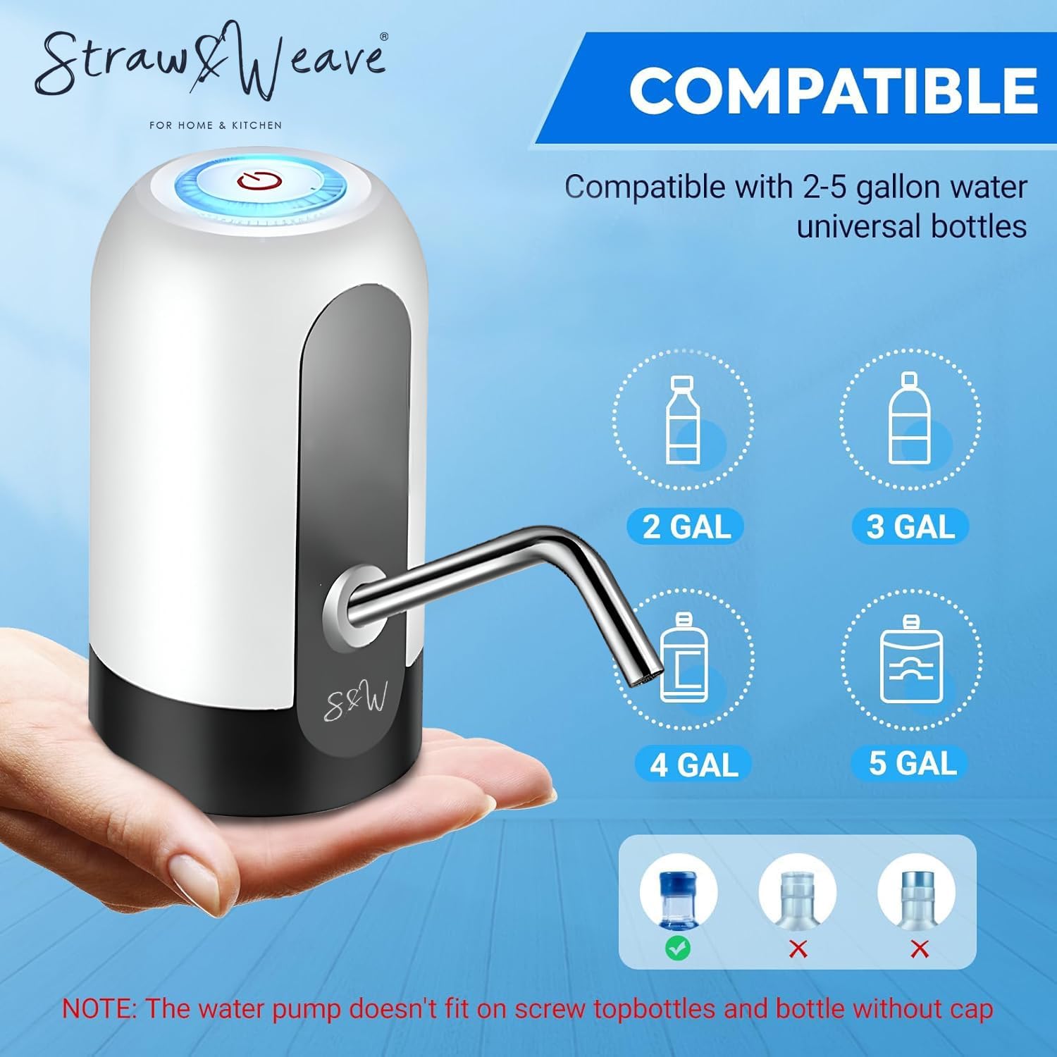 Automatic Water Dispenser Pump for 20 Litre Bottle | Portable USB Rechargeable Water Pump Dispenser for Home, Office | Water Can Pump for 20 Litre| 1 Year Warranty, White